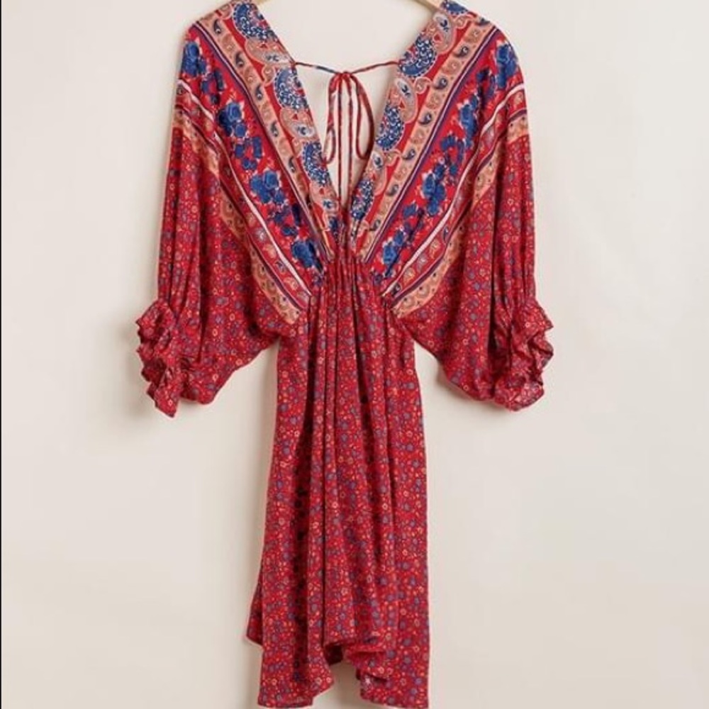 Umgee Red and Blue Bohemian Mini Dress